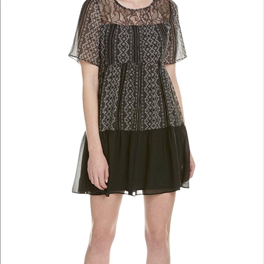 BCBGeneration Women’s Black and White Lace Chiffon Mini Dress Size Medium